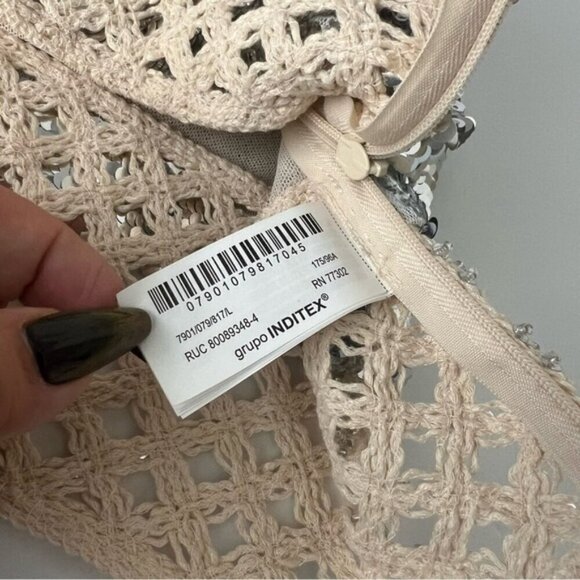 Zara - Ladies, Strapless Contrast Sequin Top - Aged Silver. Size' L. NWT. (1433) - Picture 7 of 13